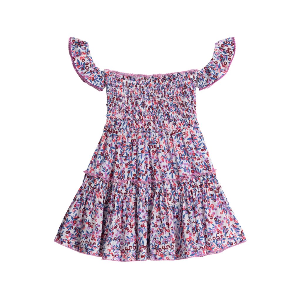 Product shot of the front of the Poupette St Barth Kids Aurora Mini Dress in Blue Blueberry Cotton