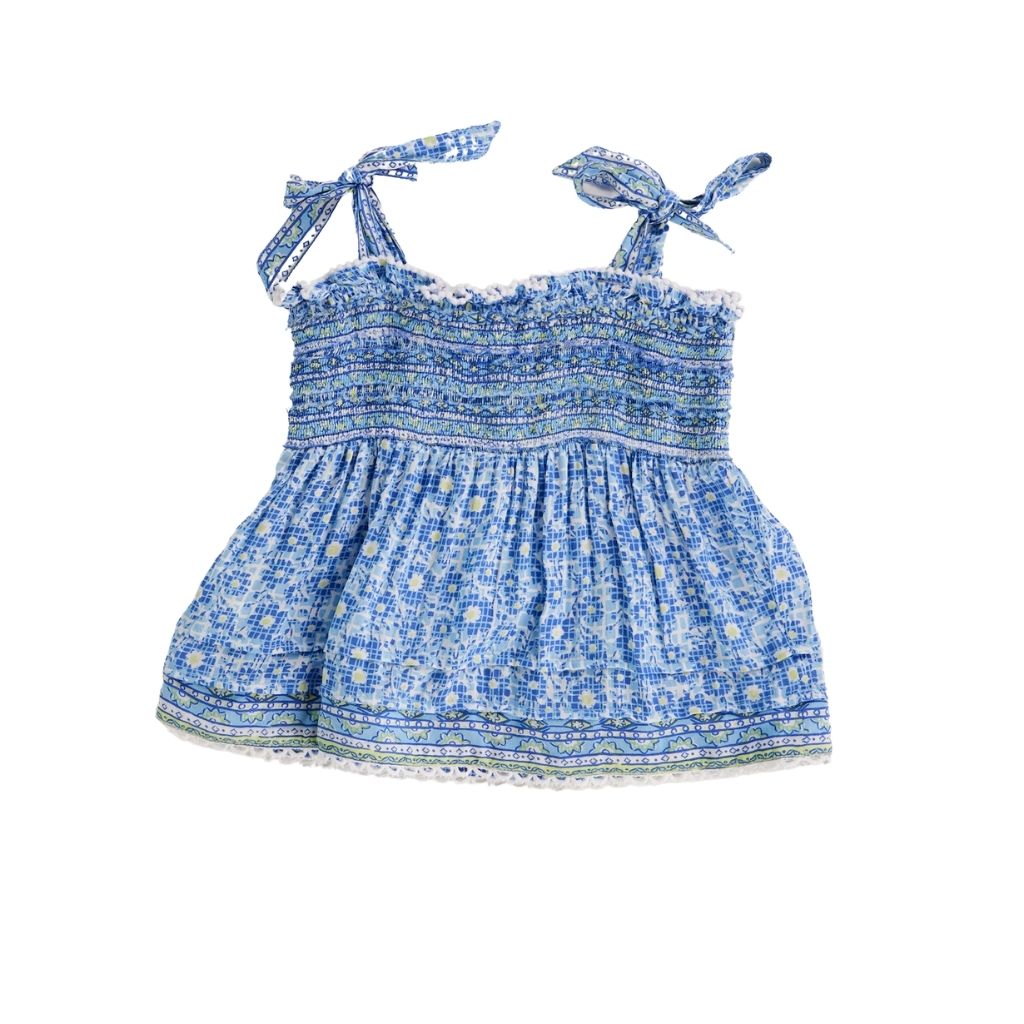 Back of Poupette St Barth Kids Cindy Top in Blue Floral Je t'aime Print