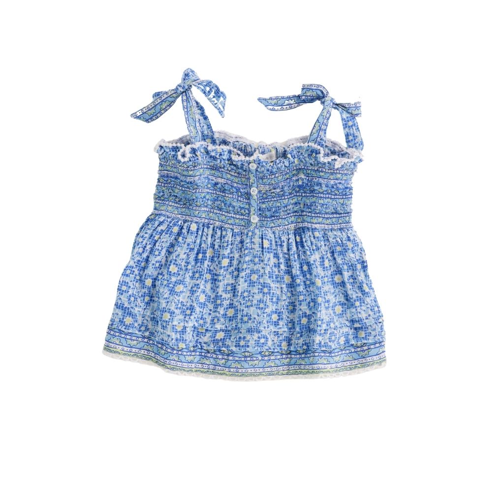 Front of Poupette St Barth Kids Cindy Top in Blue Floral Je t'aime Print
