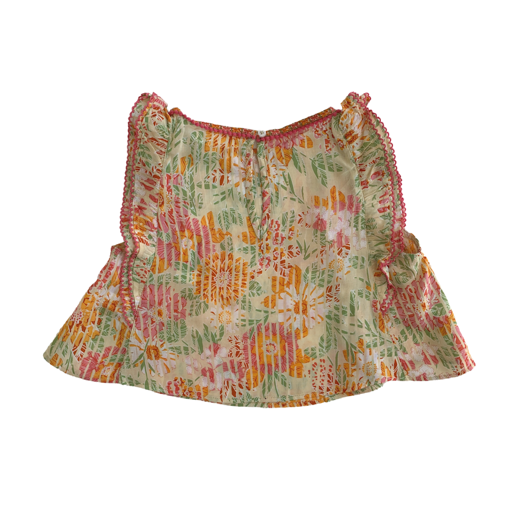 Back of Poupette St Barth Children's Amber Pleated top blouse in yellow marigold