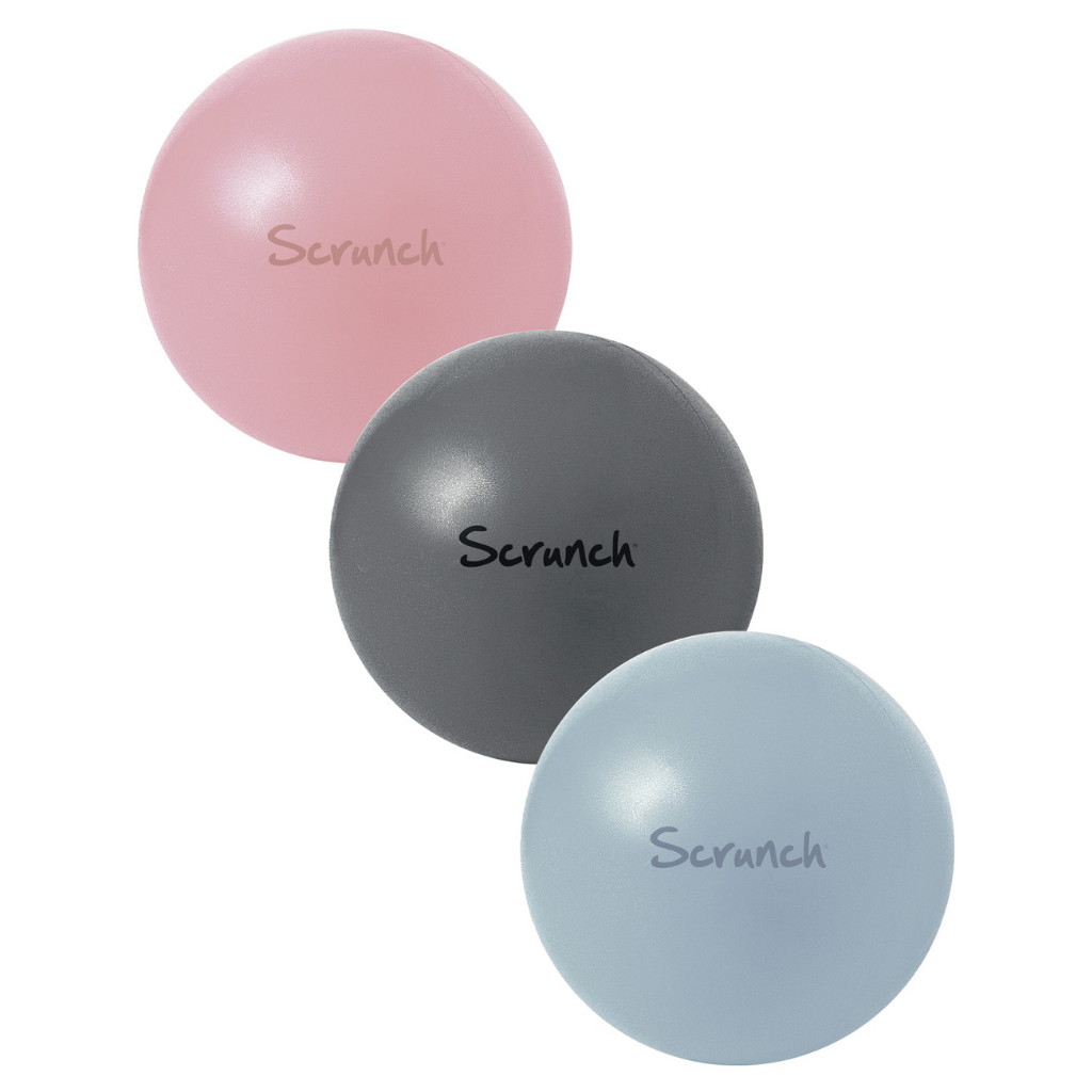 Collection of Scrunch silicone beach balls in pink, blue and grey 