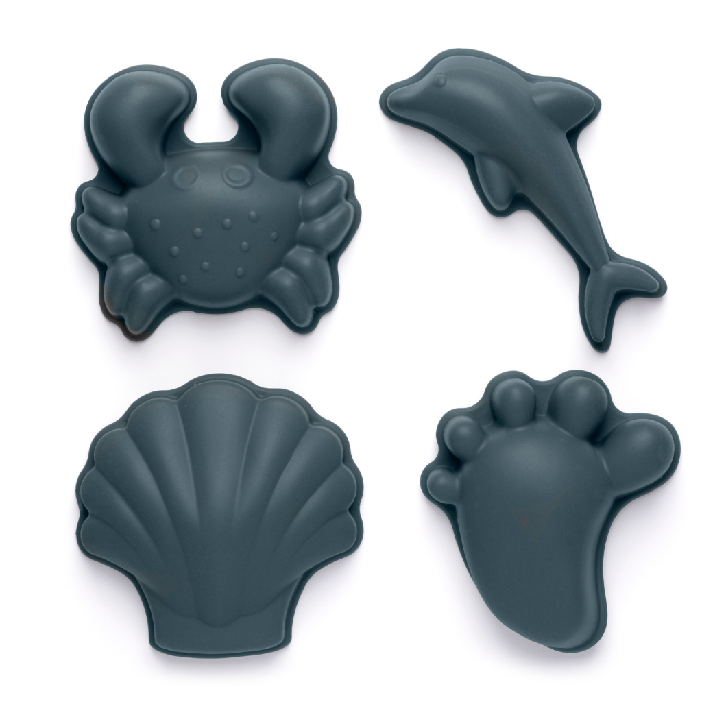 Scrunch silicone footprint sand moulds in French navy