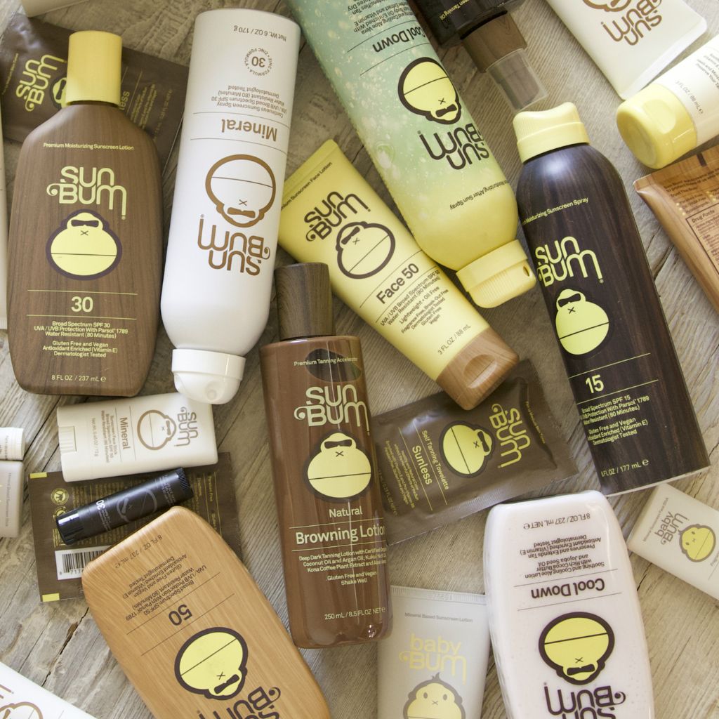 Flat lay of an array of Sun Bum products