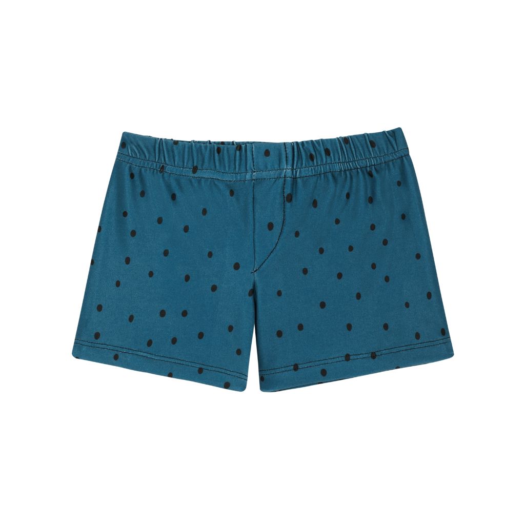 Front of the Suncracy Teal Dots Santorini Lycra Shorts for Baby boys and toddler