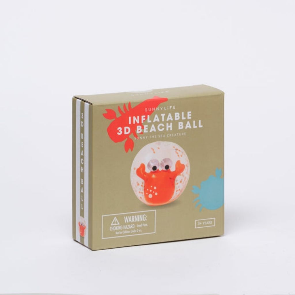 Packaging for Sunnylife 3D inflatable beach ball in Sonny the Sea Creature Neon Orange