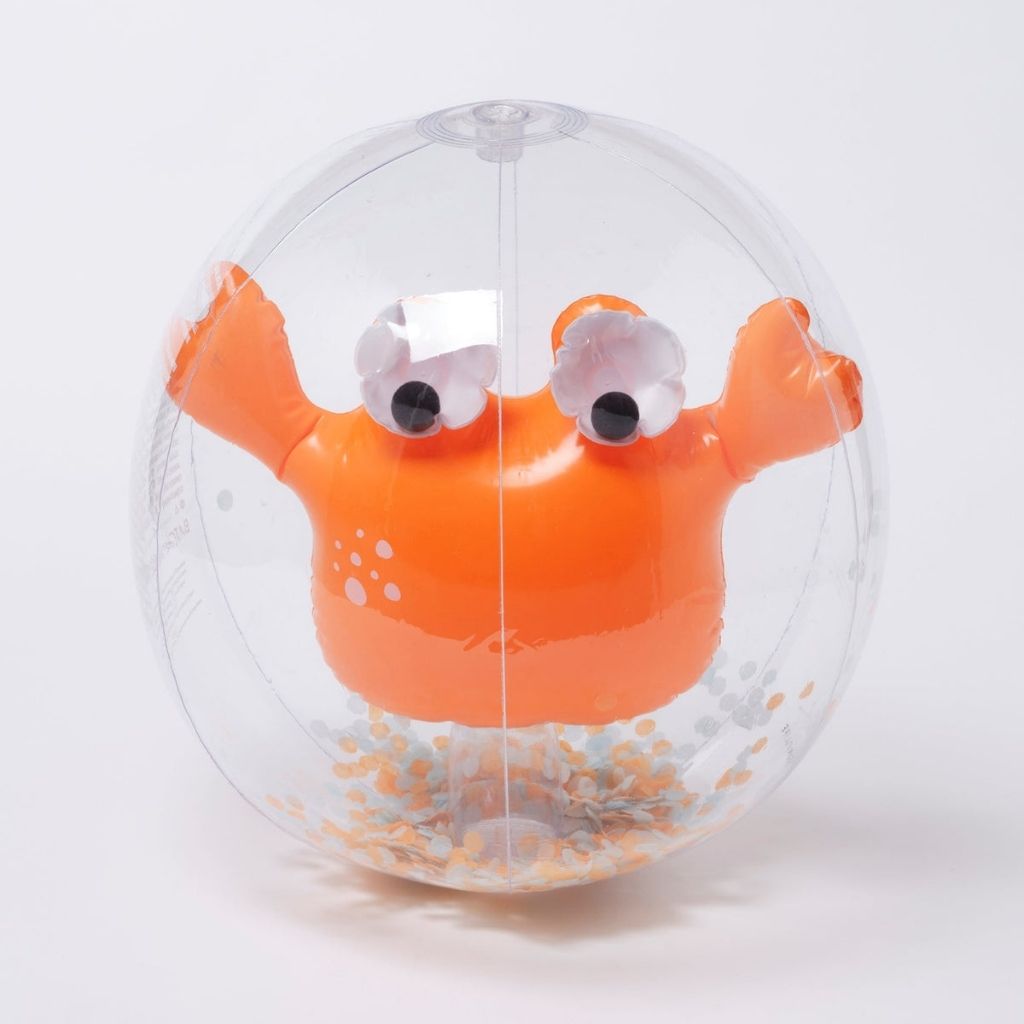 Product shot of Sunnylife 3D inflatable beach ball in Sonny the Sea Creature Neon Orange