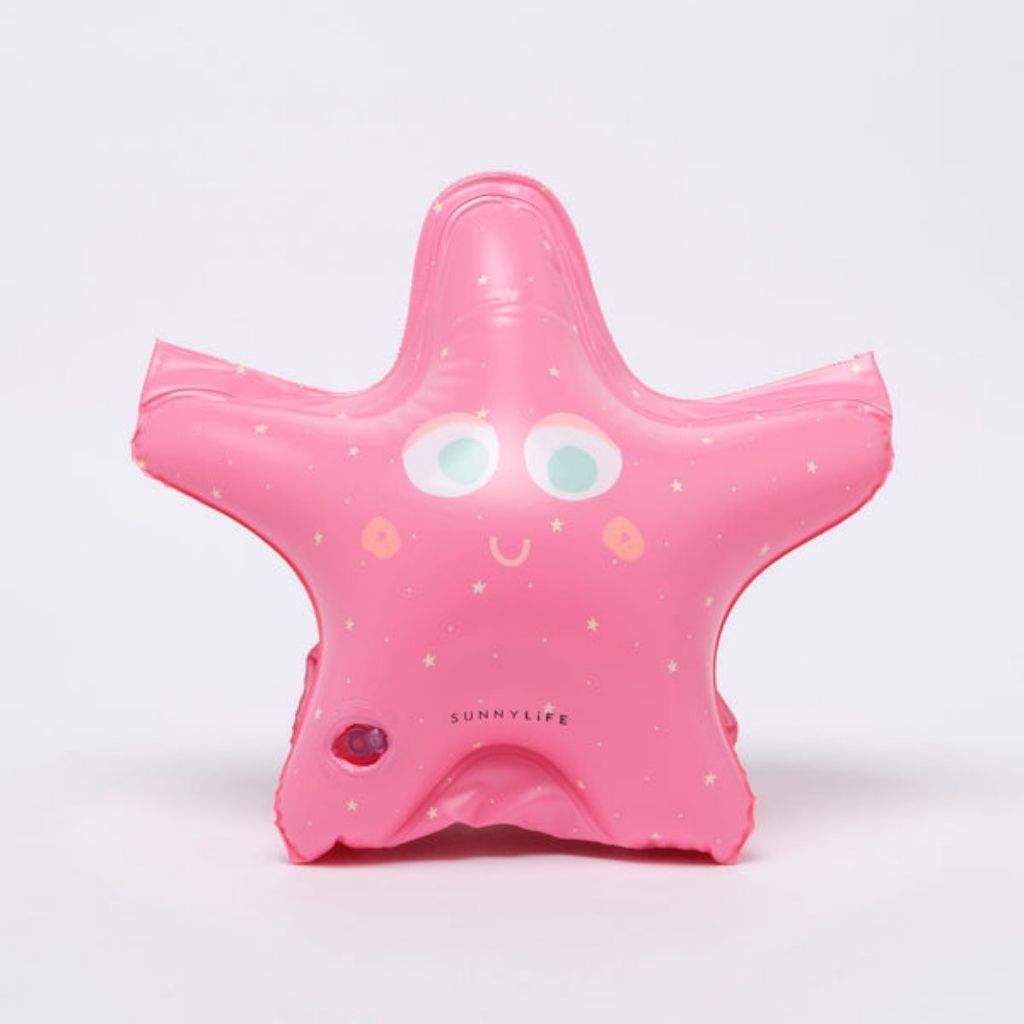 Close up of Sunnylife kids buddy float bands in ocean treasure design with rose starfish