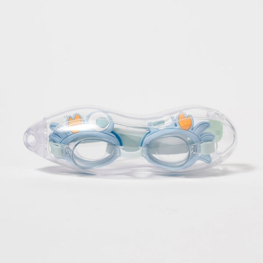 Packaging for Sunnylife Kids mini swim goggles in sonny the sea creature neon orange
