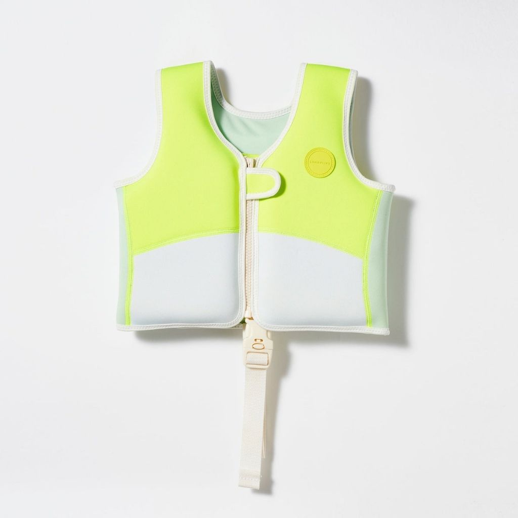 Product shot of Sunnylife Kids swim float vest EU design in Shark Tribe khaki