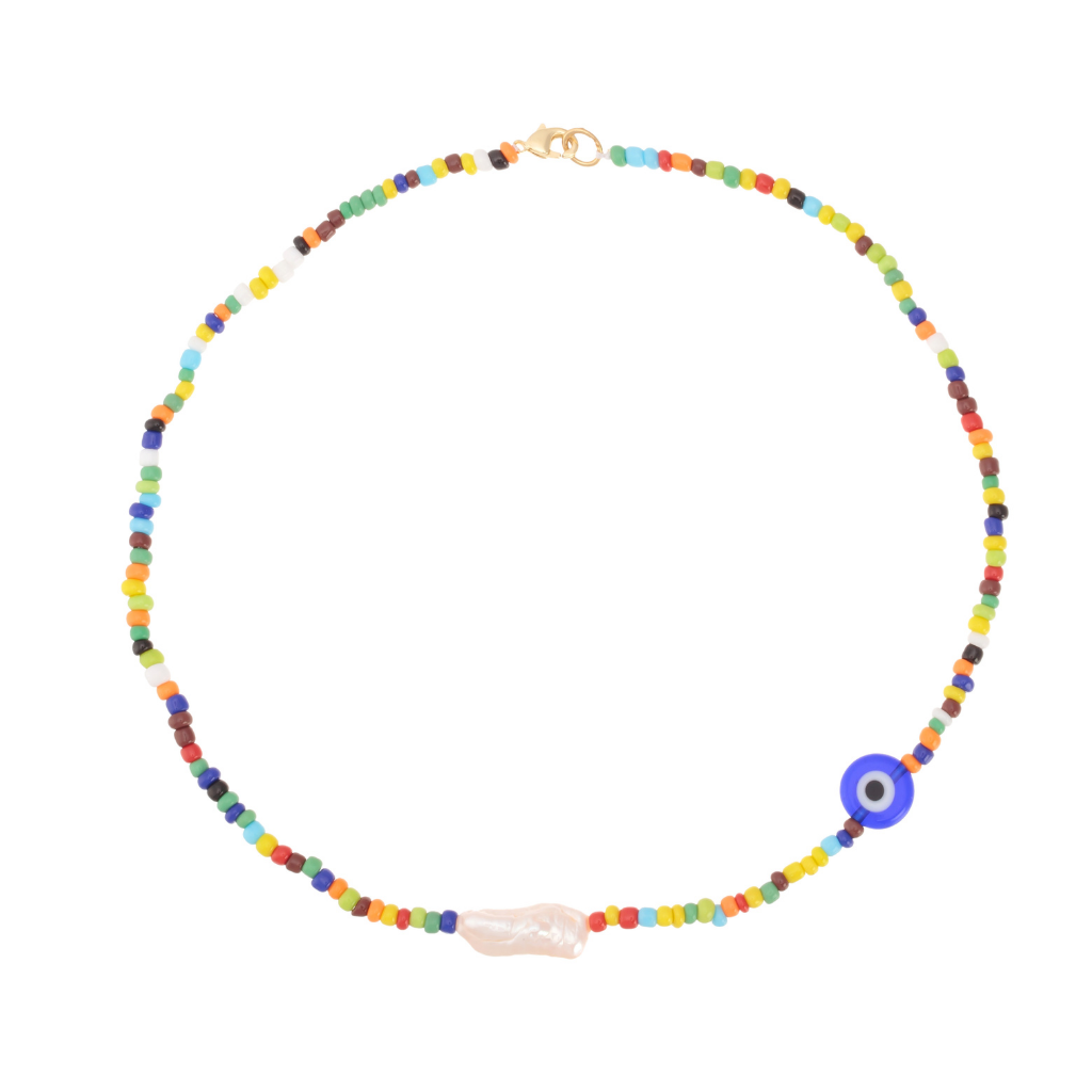 Talis chains children's ibiza choker necklace featuring evil eye and multicoloured acrylic beads