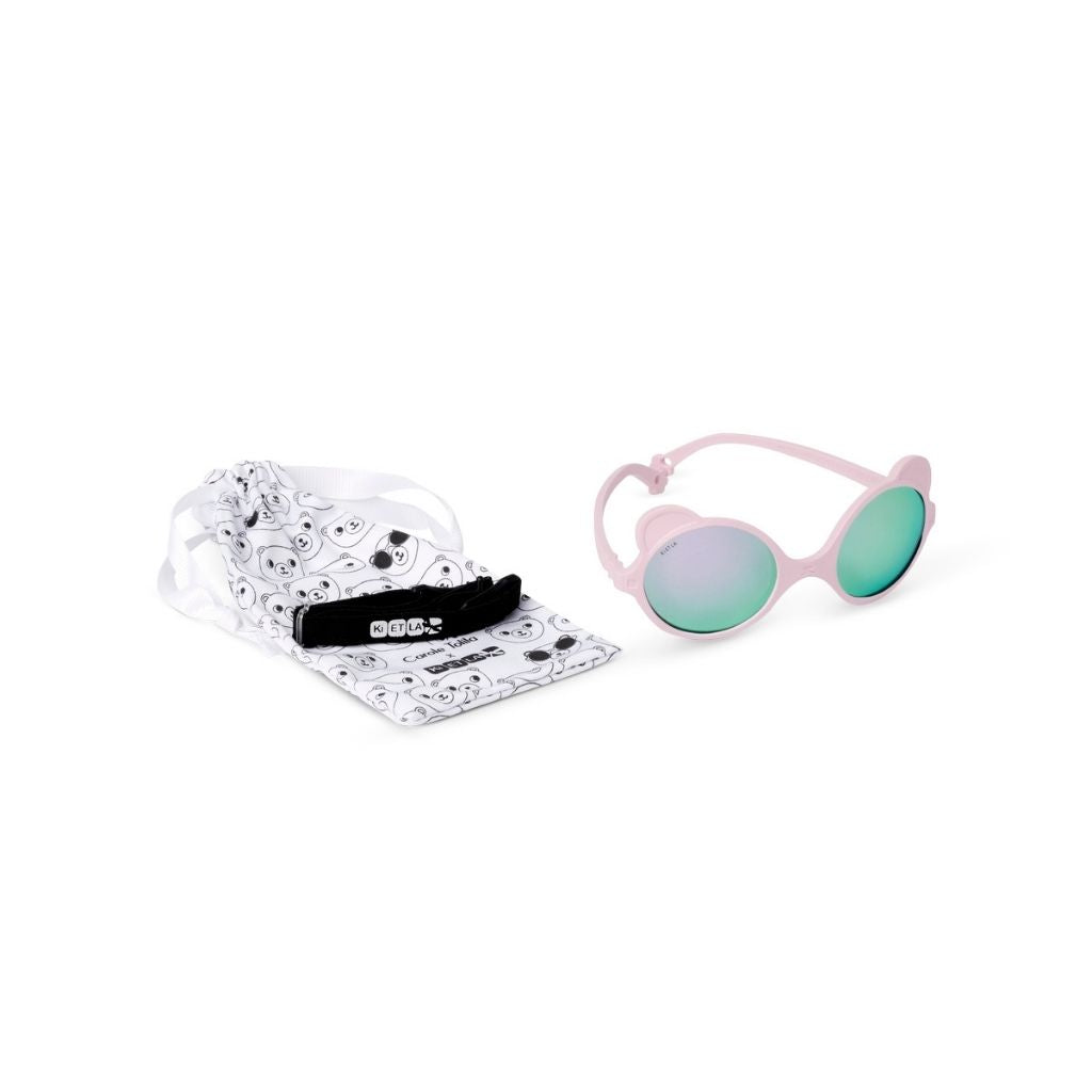 Pouch and strap for Ki et La Ours'on baby sunglasses in light pink